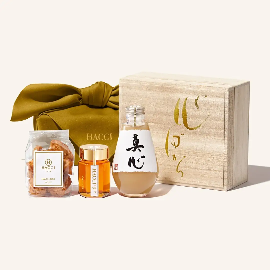 【予約】桐箱ドリンクセット（はちみつ飲料、はちみつ、ラスク）(風呂敷：うぐいす)