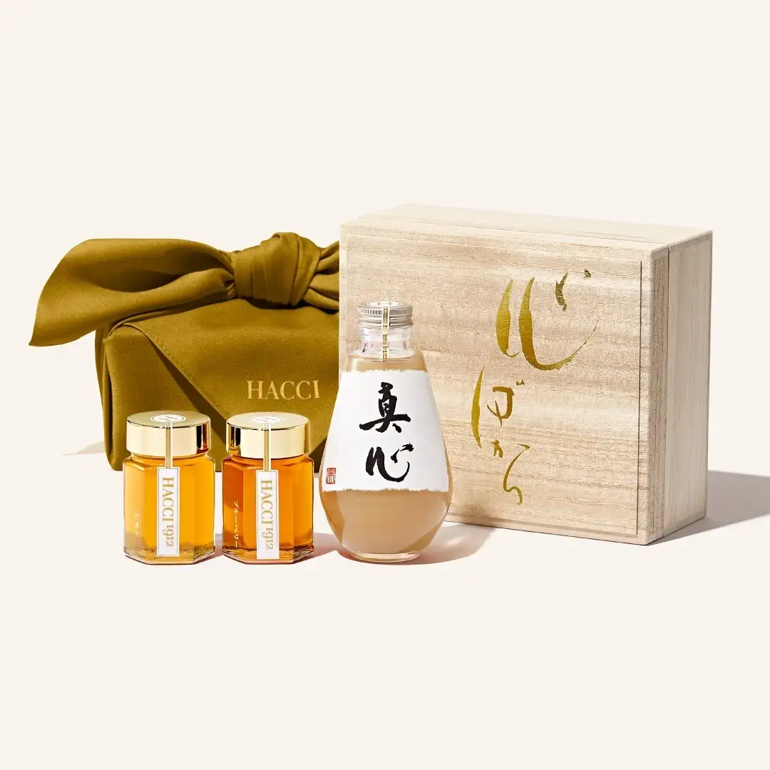  桐箱ドリンクセット（はちみつ飲料、はちみつ2本）(風呂敷：うぐいす)