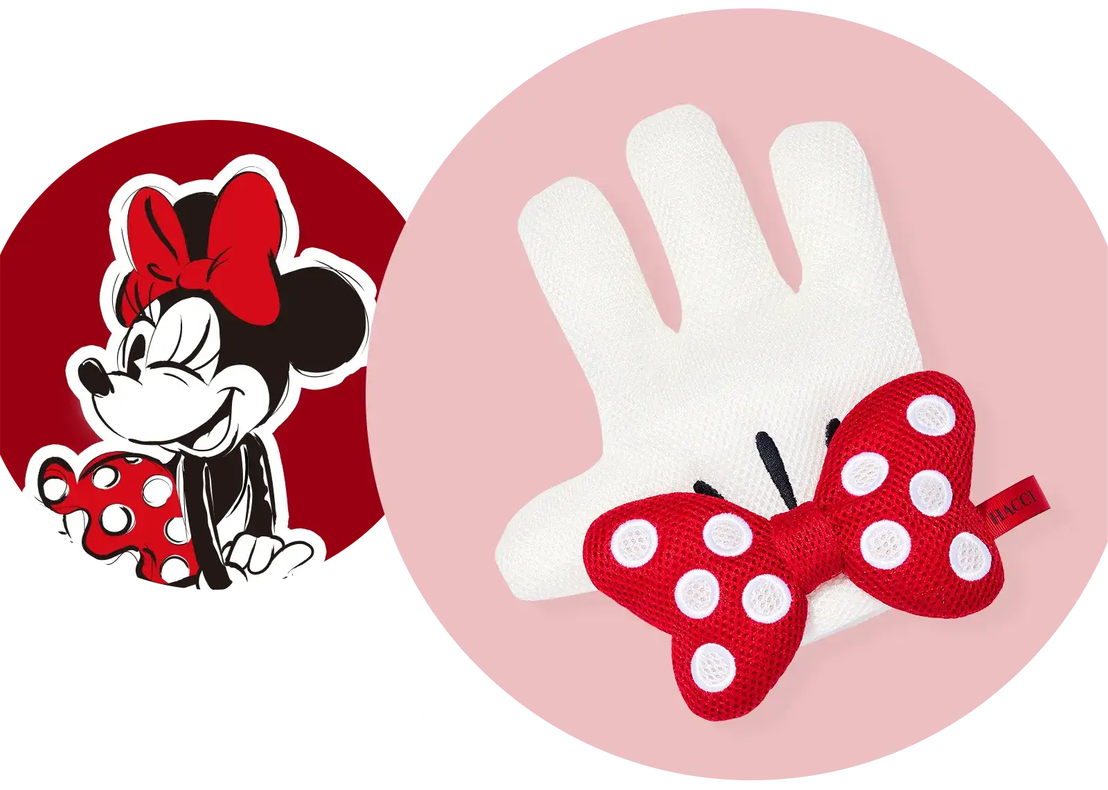 ミニーの手をイメージしたリボン付きボディスポンジ